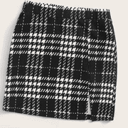 Split Hem Plaid Skirt
