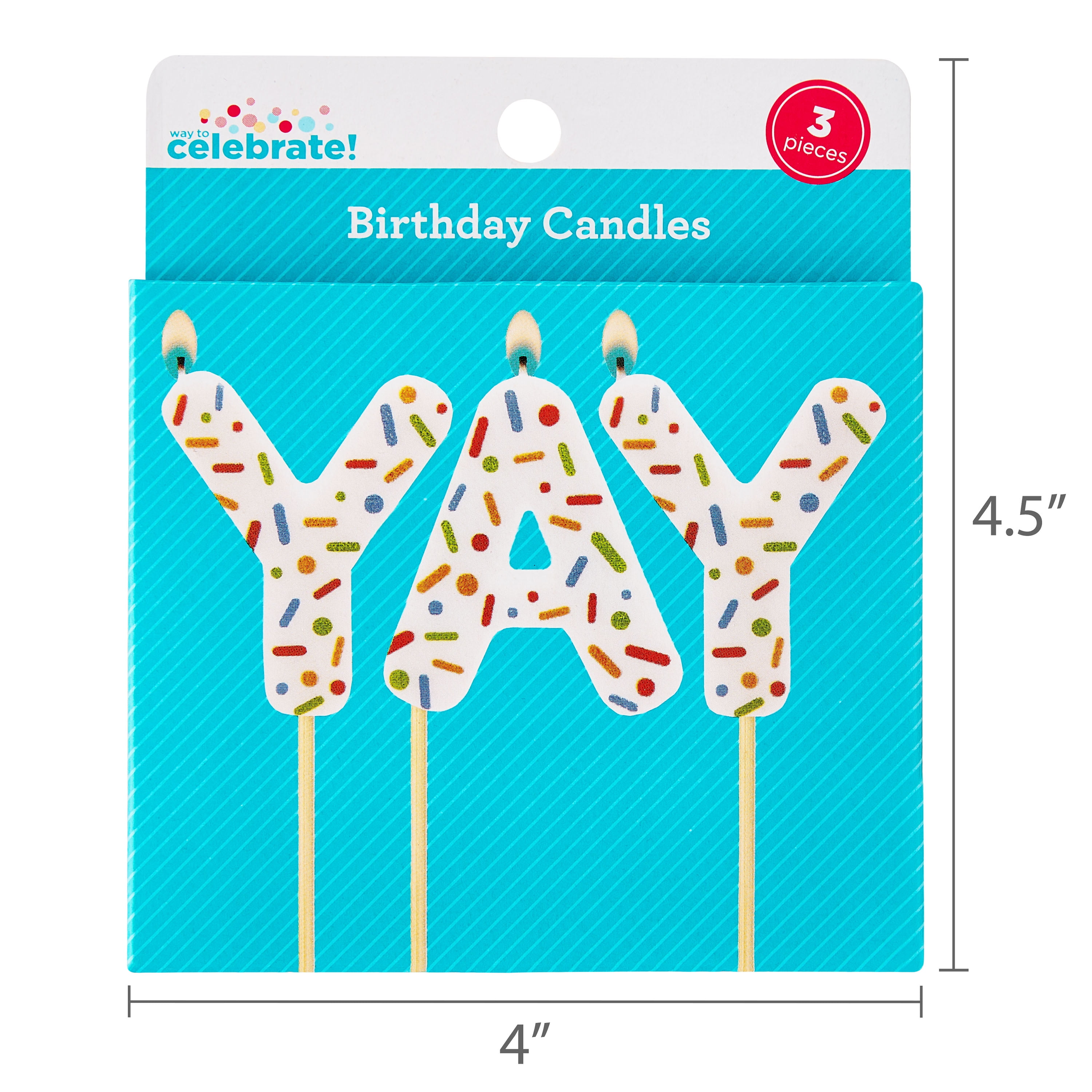 Way To Celebrate Multicolor Yay Birthday Candle Set 3 Pieces