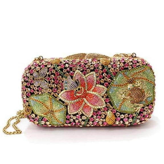 Alamode LO2375 Women Ancientry Gold White Metal Clutch with Top Grade Crystal in Multi Color