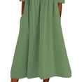 thumbnail image 4 of DYMADE Cotton Linen Casual Pleates Crewneck Pockets Midi Women Dress, 4 of 4