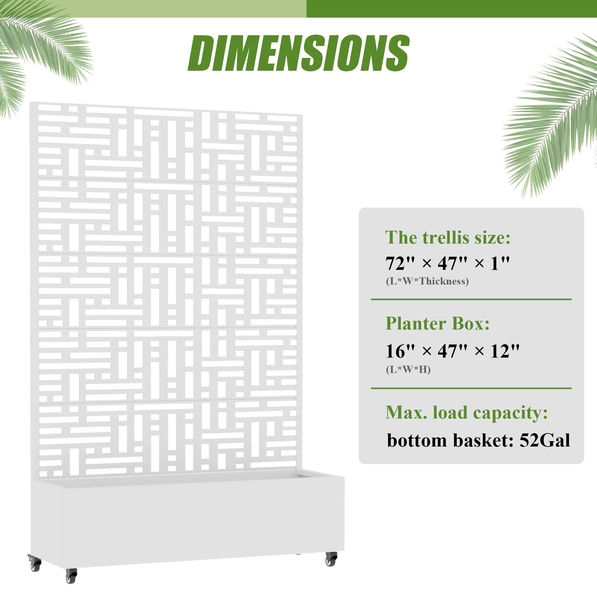 MAYEERTY 72X47" Metal Outdoor White Privacy Screen with Planter Box for Backyard & Garden, 5 Piece Set