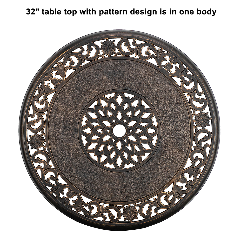 SalonMore Cast Aluminum Patio Round Dining Table, 31-inch, Bronze, Indoor Outdoor - image 4 of 7