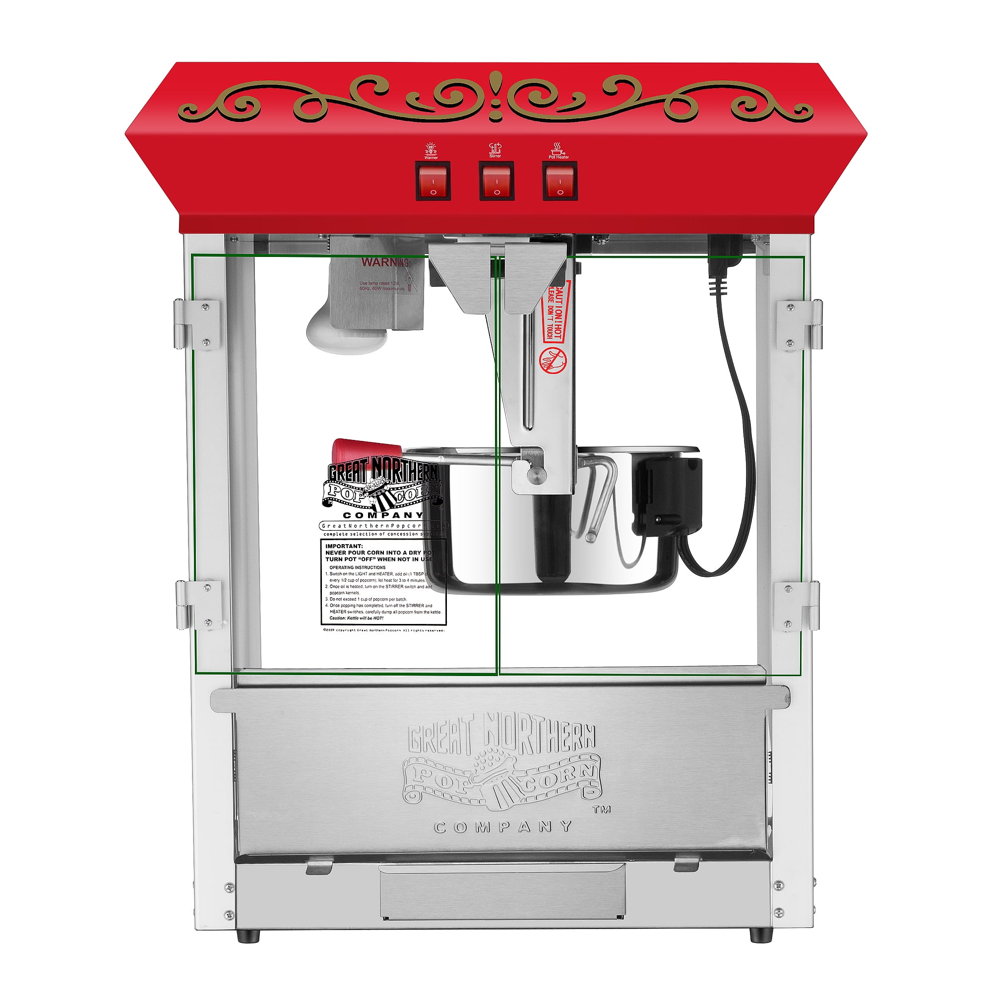 GREAT NORTHERN Foundation Series 850-Watt 8 oz. Red Hot Oil Popcorn Machine  with Stand and Cart 702720LUP - The Home Depot