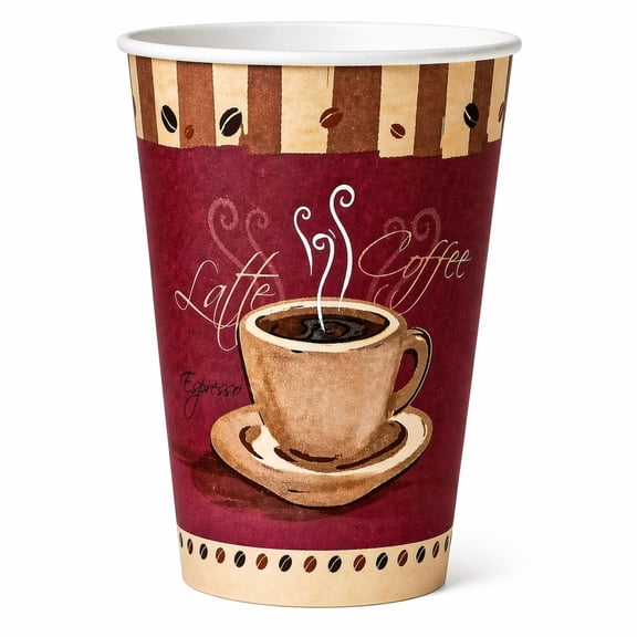 VeZee 16 Oz Disposable Colored Tea&Coffee Cups Printed, Poly Paper Durable Hot Cup ONLY For Hot/Cold Drink, Coffee Cups, Tea, Cocoa, Travel, Hot Chocolate, Chai, Latte & Hot Soup| 50CT