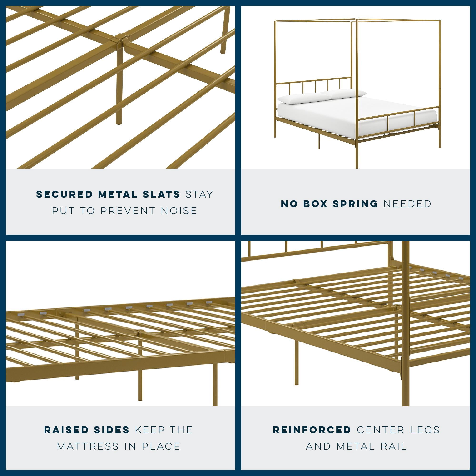 Novogratz Marion Metal Canopy Platform Bed Frame, Queen, Gold