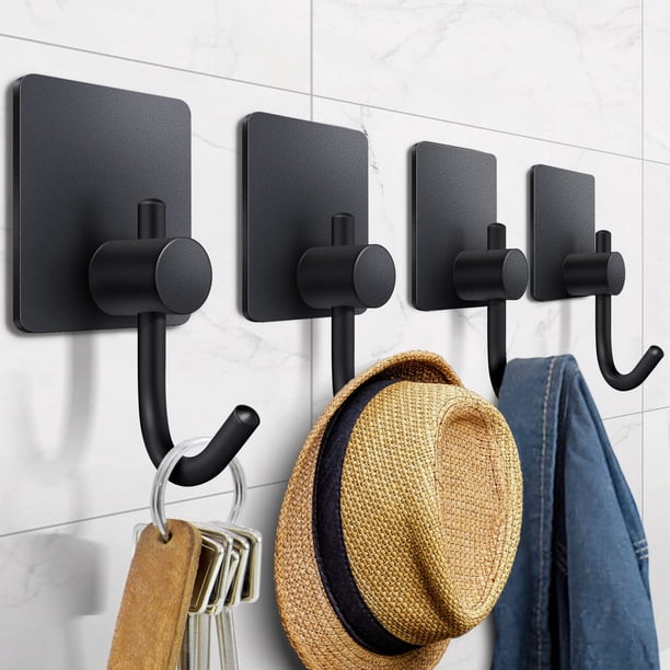 4 piezas de ganchos adhesivos resistentes, ganchos de pared adhesivos para colgar, ganchos para toallas para abrigos/batas/toallas