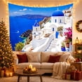 thumbnail image 3 of Santorini Village With Blue Domes Against Azure Sea Serene Coastal Style for Travel Lovers Mediterranean Island Art Decor Housewarming Gift Tapestry Wall Hanging for Bedroom and Living Room, 3 of 7