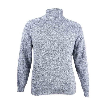 Karen Scott Women's Cotton Turtleneck Sweater (XL, Winter White Marble)