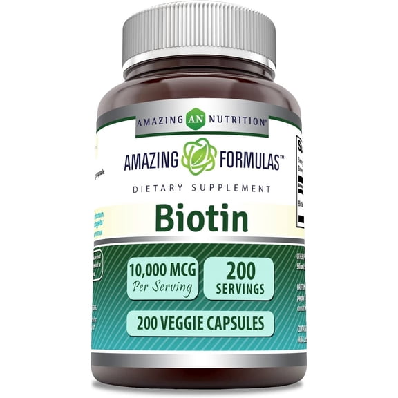 Amazing Formulas Biotin 10000mcg Per Serving 200 Veggie Capsules Supplement | Non GMO | Gluten Free | Suitable for Vegetarians