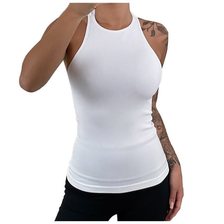 

NECHOLOGY Silky Top Size Plus Blackless Pullover Tank Sleeveless Shirts Vest O-neck Women Solid Tops Women s Blouse Pajama Top Vest White X-Large