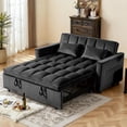 thumbnail image 2 of Convertible Sofa Bed, Pull Out Couch with Side Pockets, 3 in 1 Velvet Fabric Loveseat Sleeper Sofa Bed, Pull Out Couch with Adjustable Backrest for Living Room, Bedroom, Apartment, Black, 2 of 16