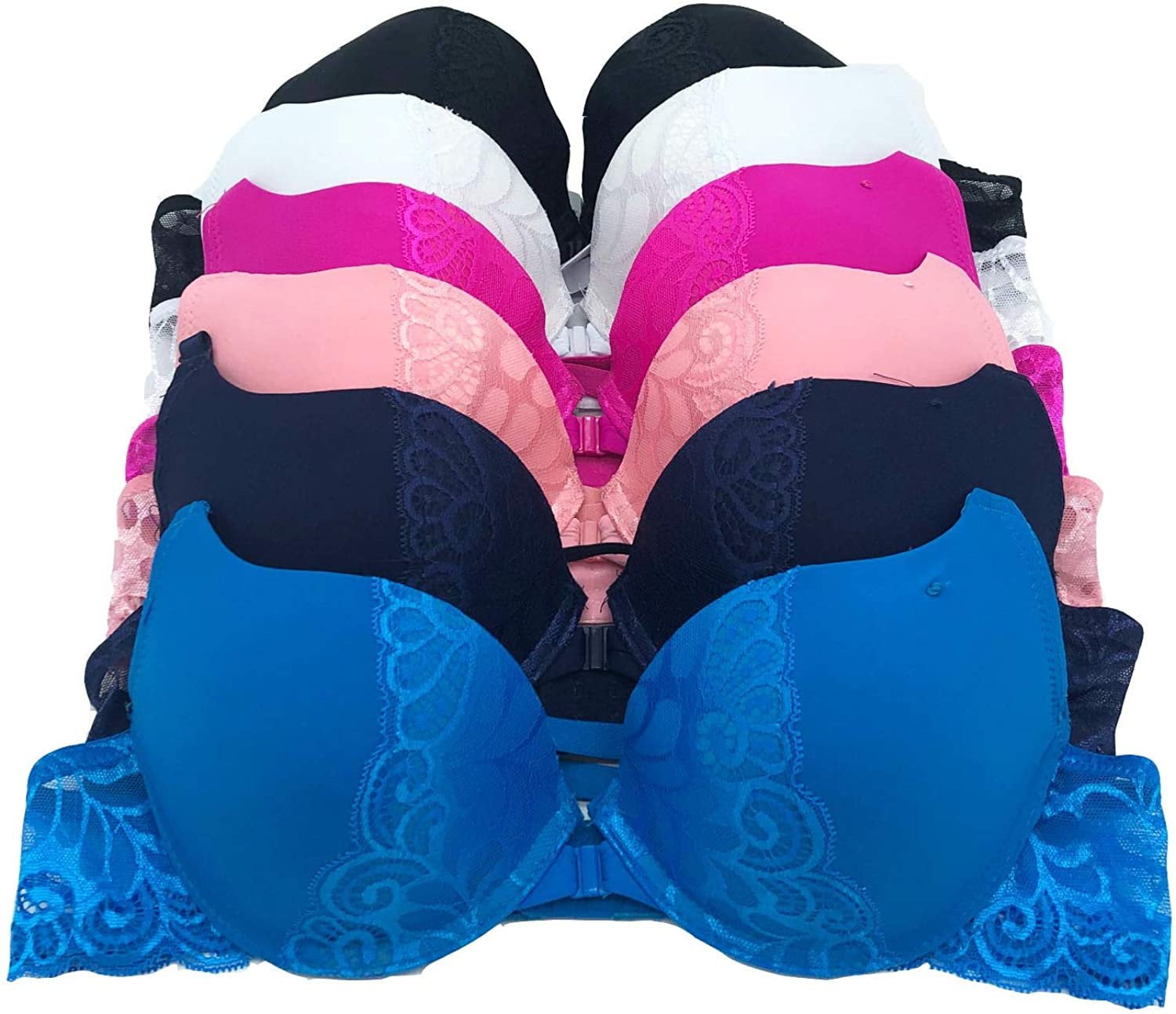 6 Pieces Open Front Lace Regular Padded Front Closure Bra B/C (34C)