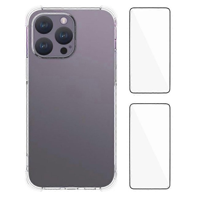 WANLONFENG WL2 Series for iPhone 15 Pro Case 2.0mm TPU Precise Cutouts Phone Cover with 2Pcs Tempere