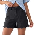 thumbnail image 2 of Women's High Waist Scalloped Hem Denim Shorts A-Line Relaxed Fit Shorts for Women Black 2XL, 2 of 8