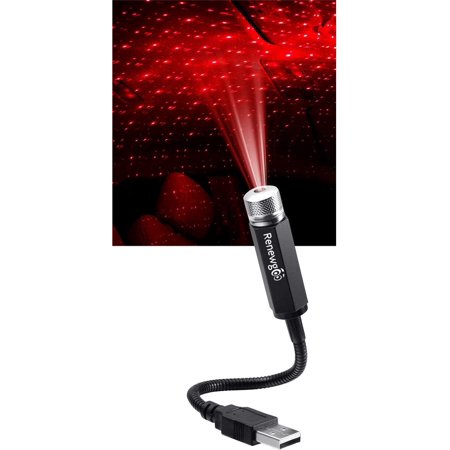 Renewgoo Universal USB LED Star Projector Neon Ambient Car Roof Interior Light, Red