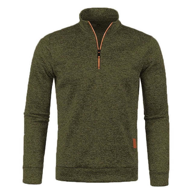 Fengqque Cardigans pour Hommes à Fermeture Éclair Complète Col Montant Chandail Tricoté Décontracté Vert Armée 6(L)