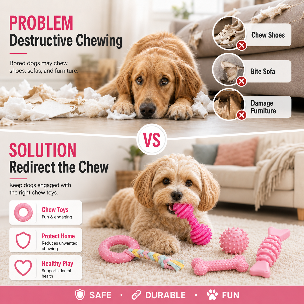 COUTEER Puppy Toys, 6-Pack Dog Chew Set, Pink photo 2