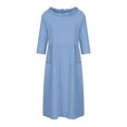 thumbnail image 4 of Fesfesfes Women Dress Spring And Fall Solid Color Three-Quarter Sleeve Fungus Edge Round Neck Casual Loose Pocket Dress Under $10, 4 of 8