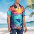 thumbnail image 3 of Sikiie Hawaiian Island Dolphin Print Men's Hawaiian Shirt, Summer Beach Button Pocket Short Sleeve T-Shirt,Small, 3 of 7