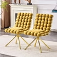 thumbnail image 1 of Silla giratoria de respaldo de bola tufted con piernas de metal de oro, silla elegante sin brazos para oficina en el hogar, dormitorio, 1 of 5