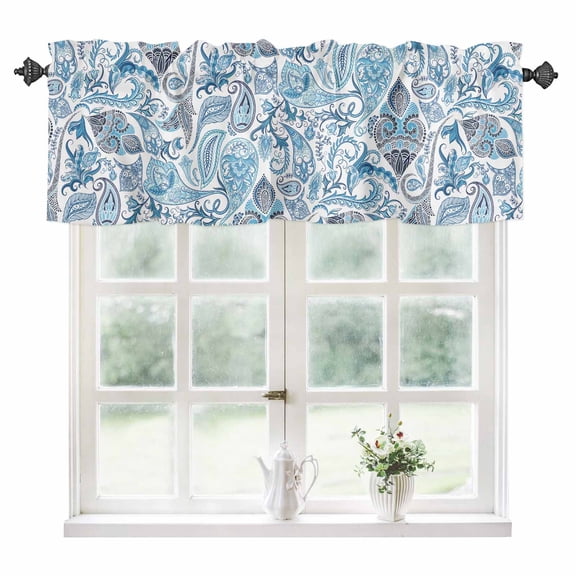 Blue Paisley Kitchen Valances for Windows 60x18 Inch Kitchen Curtains Valances Rod Pocket Ethnic Abstract Art Vintage Bathroom Window Valances for Window Treatment Decor