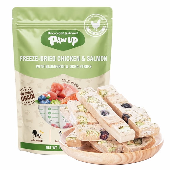 PAWUP Freeze Dried Dog Treats Chicken & Salmon Strips for Small, Medium & Large Dogs & Cats, 1.8 oz Bag