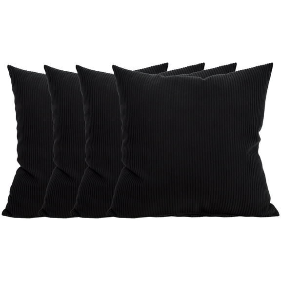 Corduroy Throw Pillow Covers 18x18 Set of 4 Decorative Soft Boho Striped Neutral Euro Farmhouse Couch Pillow Covers for Living Room Bed Sofa，Black