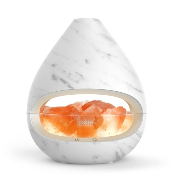 Pure Enrichment PureGlow Crystal - Lampe au Sel de l'Himalaya 2-en-1 & Diffuseur d'Huiles Essentielles Ultrasoniques, Lampe de Thérapie au Sel Original, 100 % Pure Sel de l'Himalaya, Éclat Ambiant, Réservoir de 160 ml 16 Heures (Marbre)