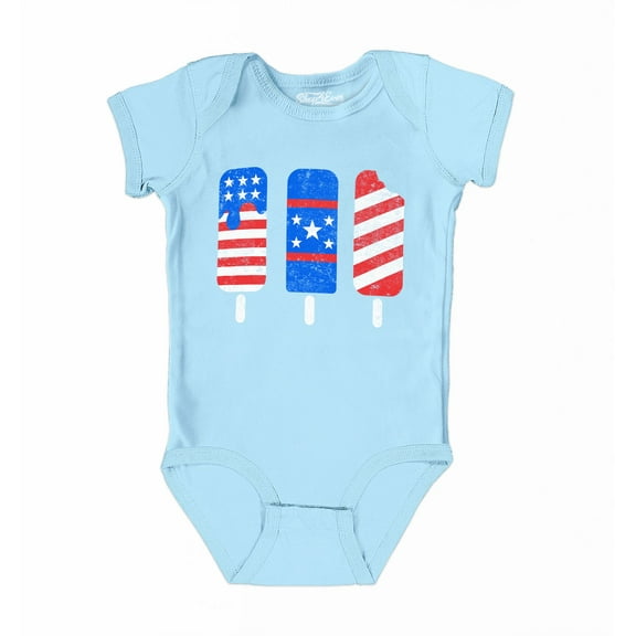 Shop4Ever Patriotic Popsicles Ice Cream 4th of July Baby's Bodysuit Infant Cotton Romper 6 Months Light Blue