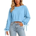 thumbnail image 4 of HAiming Cropped Sweatshirts for Women Long Sleeve Bow Scoop Neck Trendy Shirts Fall Winter Casual Going out Tops, 4 of 9