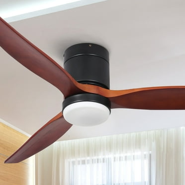 Dextrus 52in Ceiling Fan with Light and Remote, Flush Mount Fan Light with Quiet DC Motor, 3 Colors Light Changing, 6 Speed, 3 Blades,Reversible Airflow - Black & Walnut