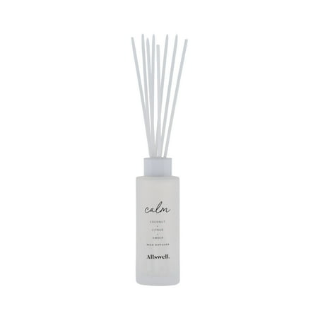 Allswell Calm (Coconut + Citrus + Amber) Scented Reed Diffuser 3 Fl Oz (90mL) With 8 Synthetic Reeds.