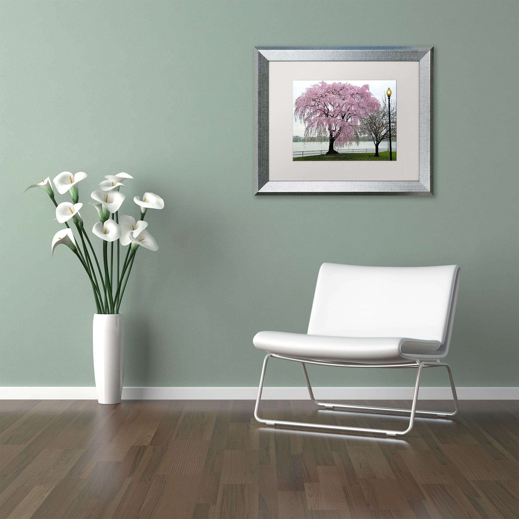 Trademark Fine Art "Cherry Tree" Canvas Art by CATeyes, White Matte, Silver Frame