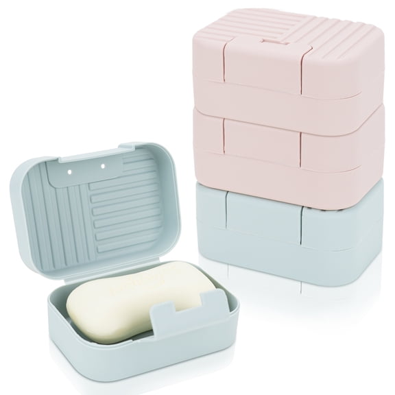 4 Pcs Portable Travel Soap Container, Plastic Travel Soap Case, Bar Soap Holder with Lid, Leakproof Soap Holder Soap Dishes for Shower, Bathroom, Traveling, Camping, Gym (Blue Pink)
