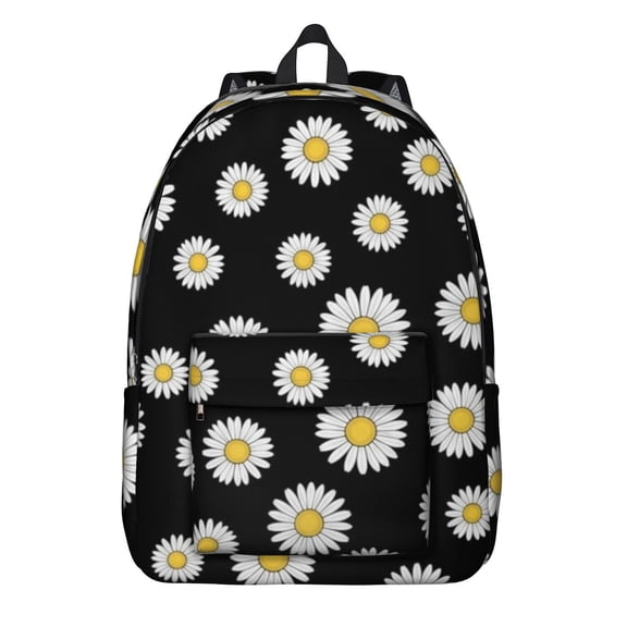 Daisy Pioneer Flower Black Pattern Backpack for School, Cute School Bag with Adjustable Shoulder Straps and Padded Back, 15.7"x11.8"x5.5"