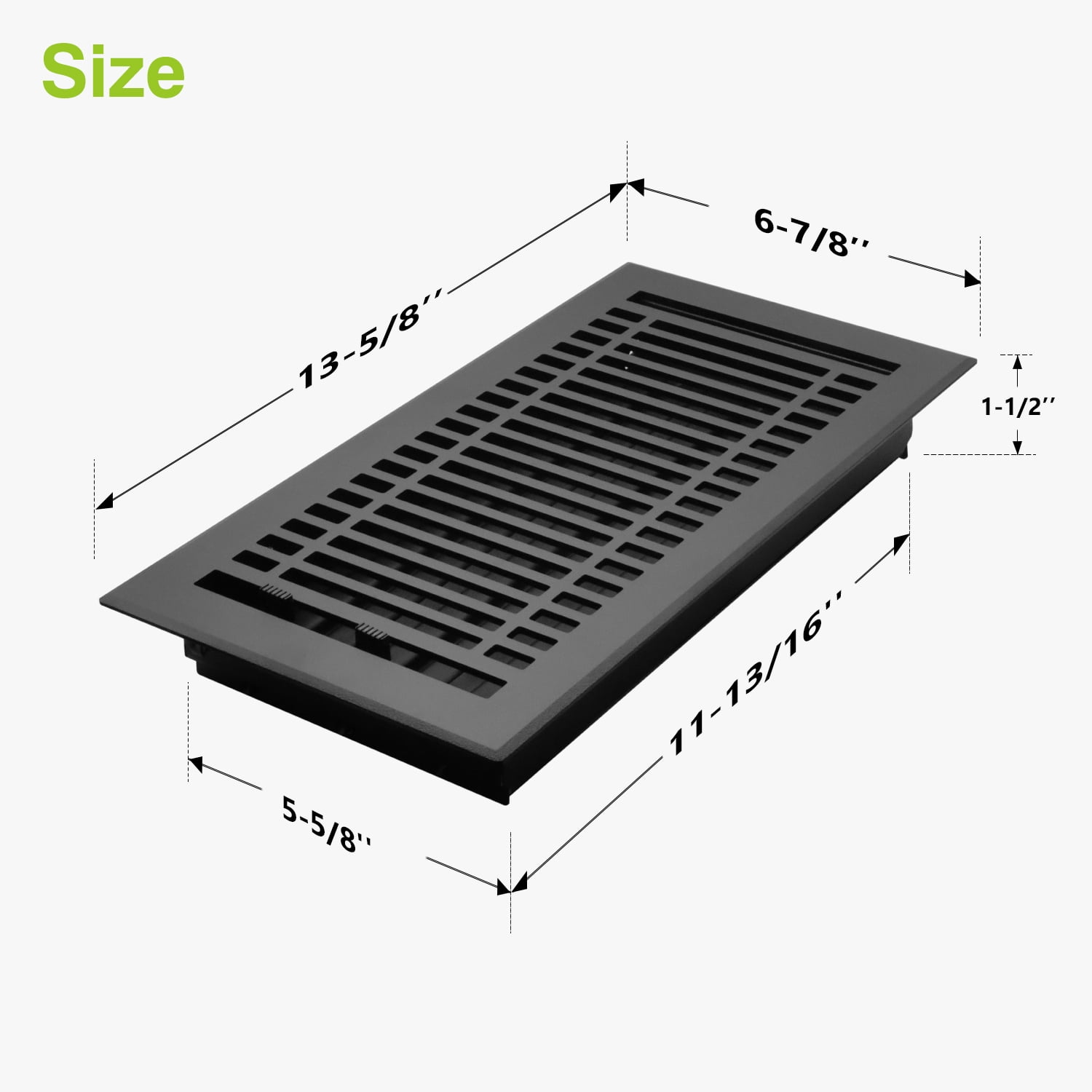 Naiture Louvered Floor Register, Contemporary Style Stainless Steel with Damper or Lever, Duct Size 6" X 12" (Overall Size 6-7/8" X 13-5/8"), Black Finish