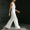 thumbnail image 5 of Kilaqueen Halter Jumpsuits for Women Deep V Neck Sleeveless Elegant Dressy Jumpsuits Casual Cinched Waisted Wide Leg Jumpsuit Boho One Piece Romper with Pockets, 5 of 7