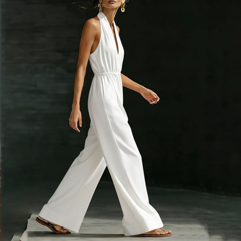dress classy wedding guest jumpsuit Wide Leg Wedding Guest Jumpsuits Karen Millen wide leg pants part Women's Deep V-Neck Halter Wide
