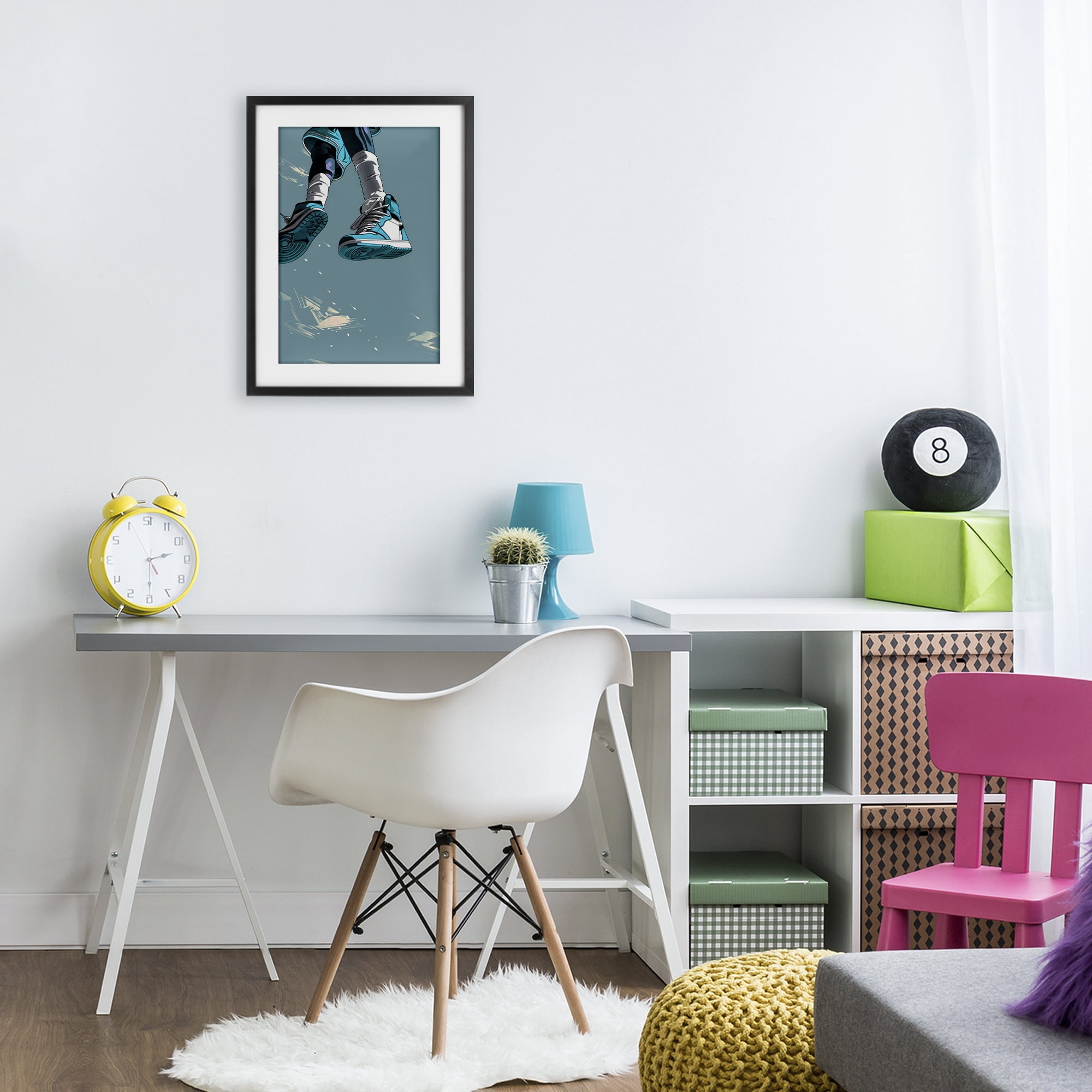 Stupell Industries Sporty Jump with Sneakers Black Framed Print Under Glass, design by Ray Powers