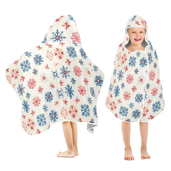 Toddler Hooded Beach Towel 24x50 Kids Bath Towels Soft Quick Dry for Swim Pool Boys Girls Red Blue Snowflakes