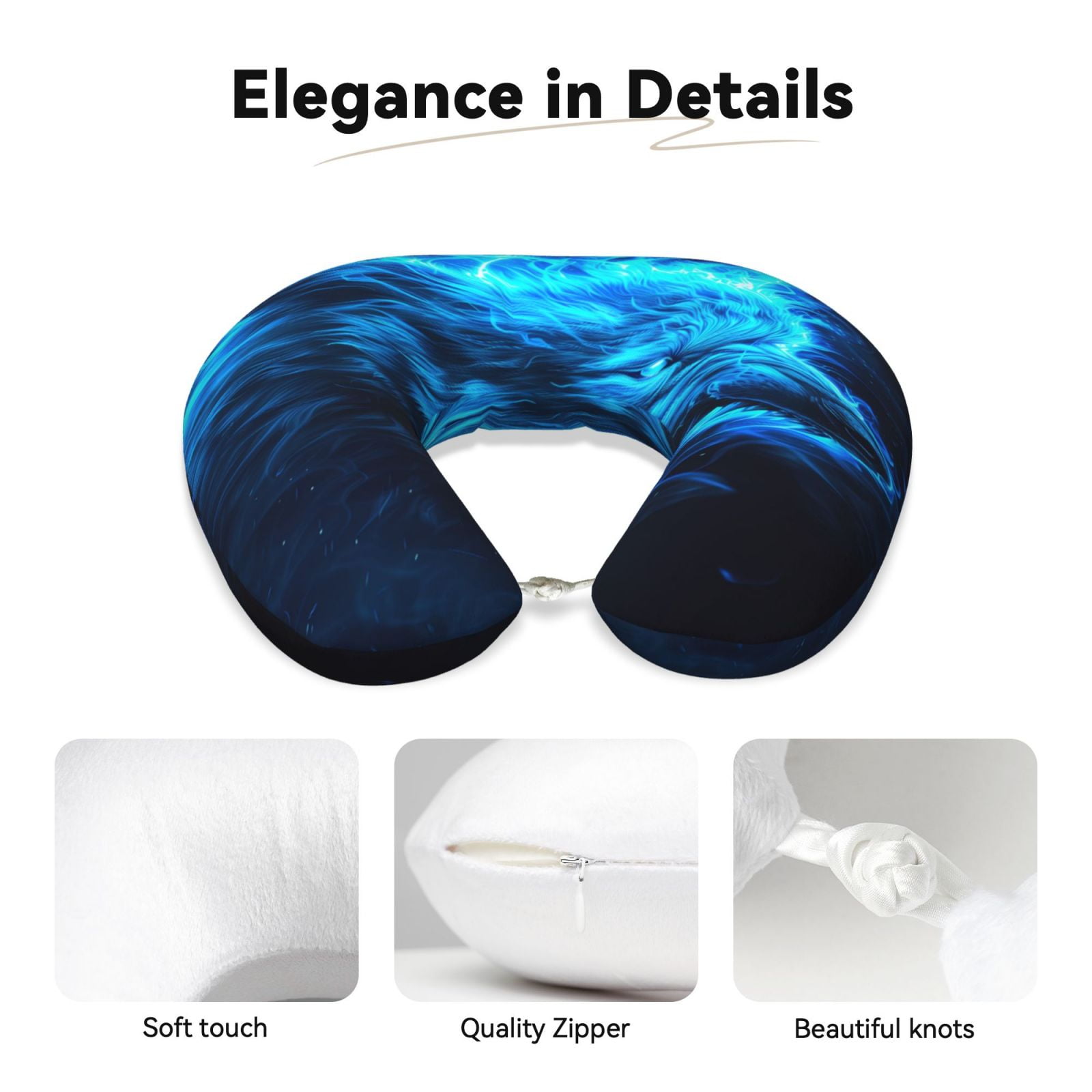 Xecao Blue Fire Wolf Print Memory Foam Cervical Neck Pillow Versatile U-Shaped Pillows for Home,Office,Camping,Travelling,Soft Washable Cover