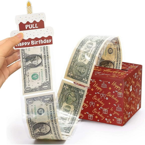 Birthday Money Box for Cash Gift, Surprise Money Gift Boxes for Kids Adults with Pull Out Happy Birthday Day Card and 30Pcs Transparent Bags - Fun Ways to Give Cash as A Gift