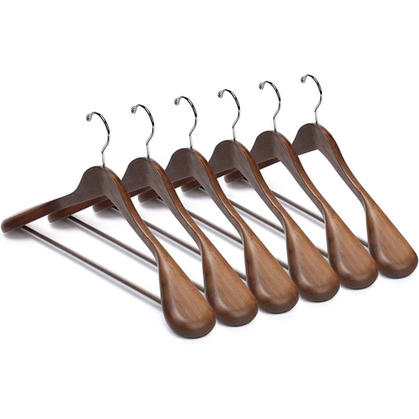 Perchas de madera de lujo para trajes, perchas de madera para abrigos, chaquetas, ropa de abrigo, perchas para camisas, con hombro extra ancho, ganchos giratorios de 360 grados y barra antideslizante