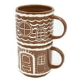 thumbnail image 2 of Holiday Time 2 pack Stoneware Gingerbread House Stackable Mug, Brown, Festive Drinkware, 2 of 6