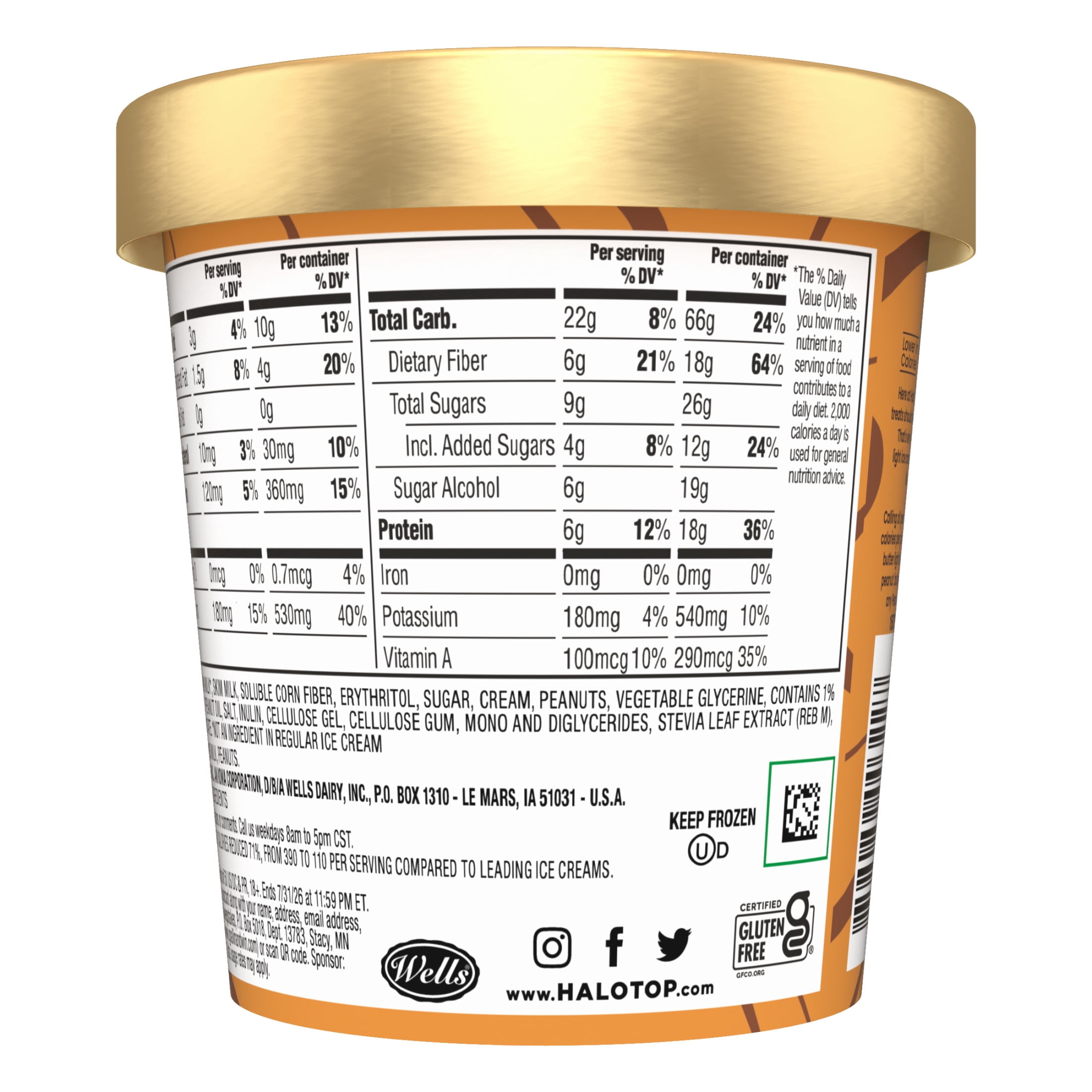 Halo Top Peanut Butter Cup Light Ice Cream, 16 fl oz Pint