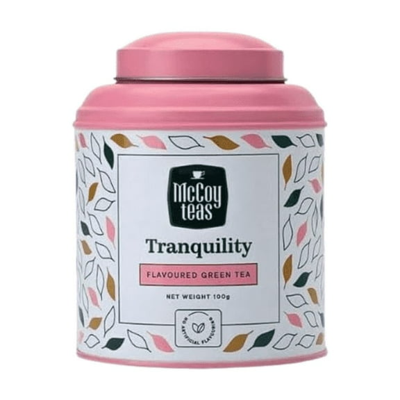 McCoy Teas Tranquility Tea Flavored Green Loose Leaf Make Hot or Cold Ice and Brews with Premium Tea from Sri Lanka, 100g Can
