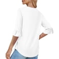 thumbnail image 3 of Blouses for Women Dressy Casual Shirts 3/4 Length Sleeve Womens Tops V Neck Ruffle Tunics Work Office Pullover, White, XXL, 3 of 7