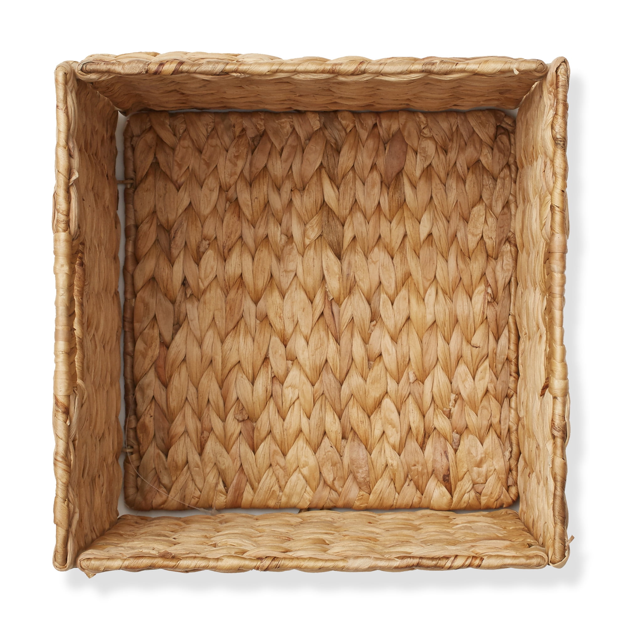 Casafield 10.5" x 10.5" Water Hyacinth Storage Baskets, Natural - Set of 2 Collapsible Cube Organizers, Woven Bins for Bathroom, Bedroom, Laundry, Pantry, Shelves