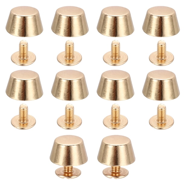 Uxcell 10 juegos de remaches de bolso de mano, pies de 12mm / 1/2" con tornillo, picos de cabeza plana, remache, hebilla para cuero, DIY para collar, cinturón, bolsa, tote, dorado claro