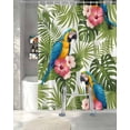 thumbnail image 3 of Split Shower Curtain for Transfer Bench, Summer Fabric Shower Curtains for Bathroom, Botanical Palm Leaves Flower Bird Animals Plants Tub Sliding Transfer Bench Waterproof Bath Curtains 72"x84", 3 of 9